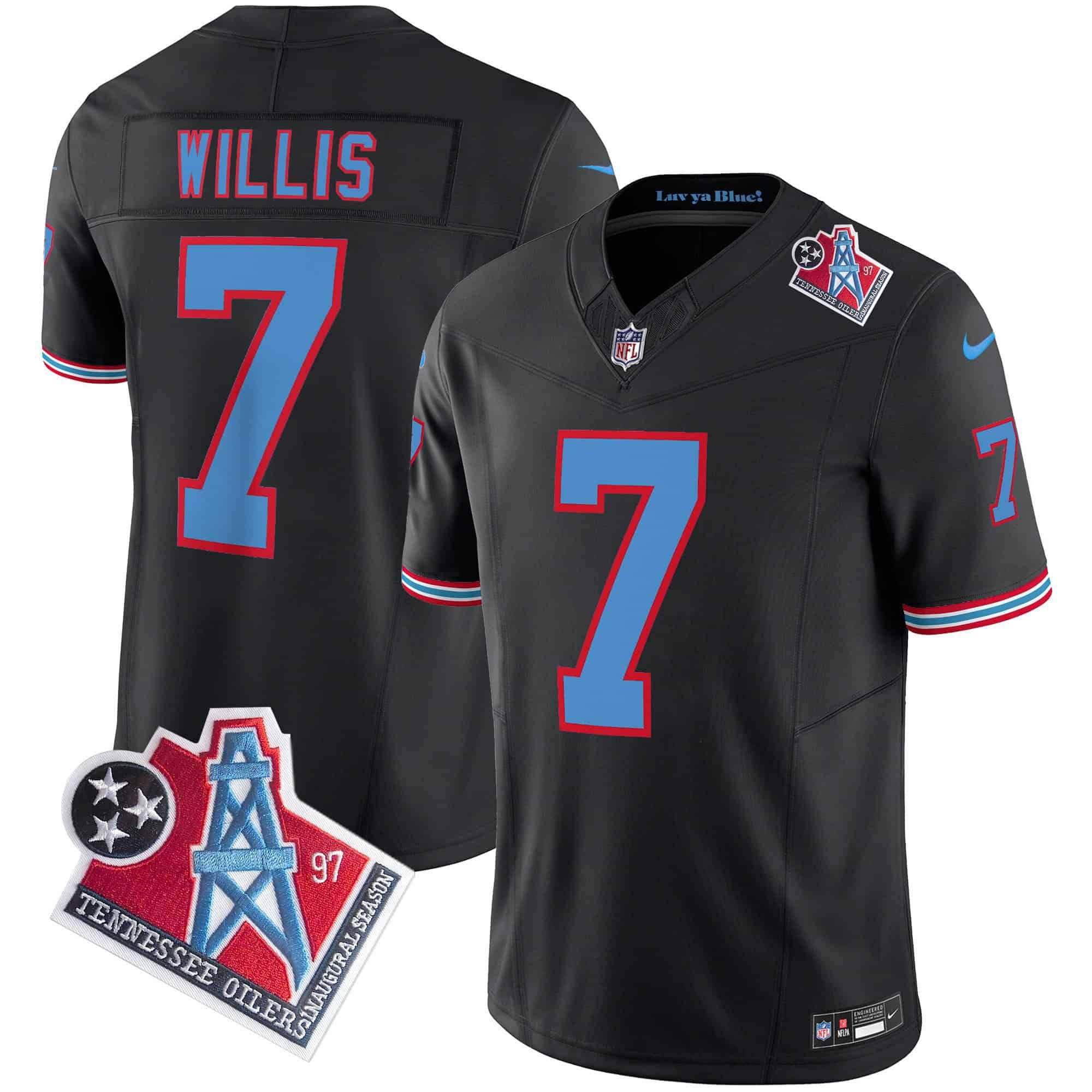 Men Tennessee Titans 7 Willis Black 1997 Throwback 2024 Nike Limited Vapor NFL Jersey